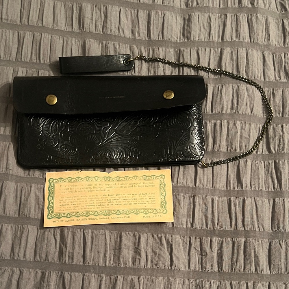 Black Embossed Top Grain Leather wallet with Chain